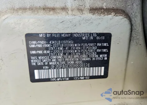 2013 Subaru Xv Crosstrek 2.0 Limited z USA, uszkodzony, nr VIN JF2GPAGC8DH838124